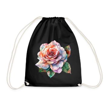 Watercolor Rose - Drawstring Bag - black - Front