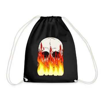 Skull Skull Horror Halloween Fire Flames - Drawstring Bag - black - Front