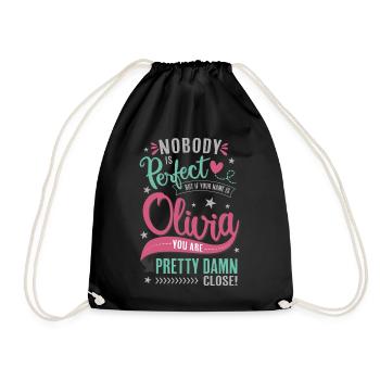 Olivia Name - nobody is perfect - Name Day Gift - Drawstring Bag - black - Front