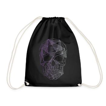 skull purple gothic aesthetic wave low poly - Drawstring Bag - black - Front