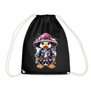 Quacksalber-tastische Samurai-Abenteuer: Niedliche Samurai-Ente - Turnbeutel - Schwarz - Vorne