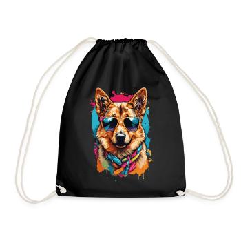Colorful German Shepherd: Cool in Sunglasses - Drawstring Bag - black - Front