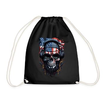 Cool USA Flair : Tête de mort, drapeau et lunettes de soleil - Sac de sport léger - noir - Devant