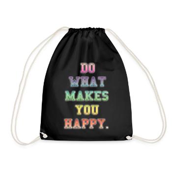 Inspirational Colourful Happiness Message - Drawstring Bag - black - Front