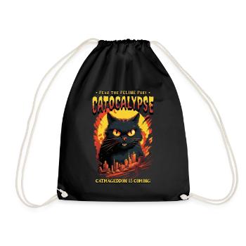 Cat Destroys Big City Angry Evil Art Modern - Drawstring Bag - black - Front