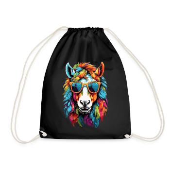 Pferd Pony Regenbogen flauschig süß Sonnenbrille - Turnbeutel - Schwarz - Vorne