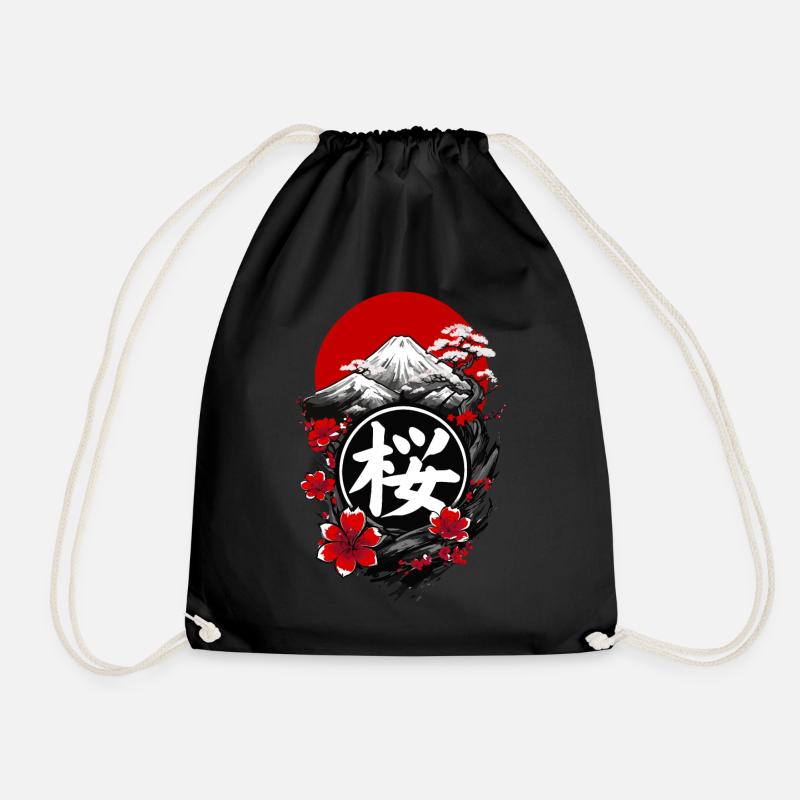 Japanese cherry blossom - Drawstring Bag - black