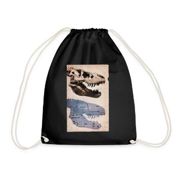 Vintage T-Rex Skull Dinosaur Fossil Tyrannosaurus - Drawstring Bag - black - Front