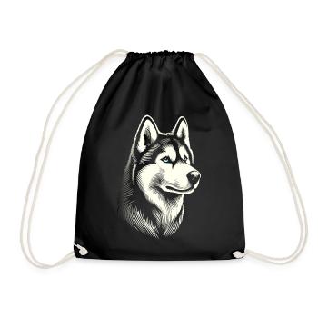Husky head, black white, dog sled - Drawstring Bag - black - Front