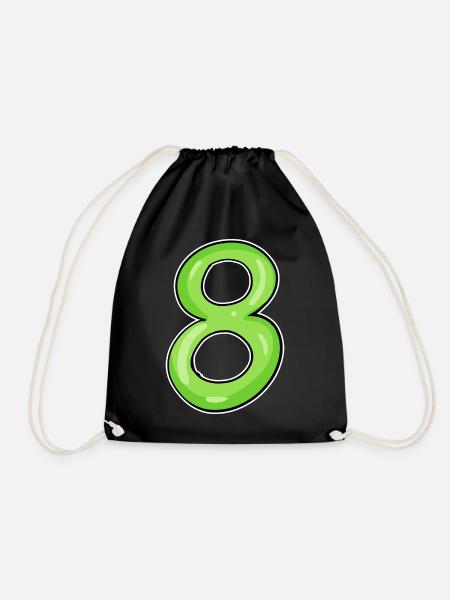 Number 8 - Eight - 8 Motif - Number 8 Number - Drawstring Bag - black