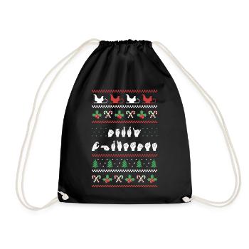 Merry Christmas - ASL American Sign Language I - Drawstring Bag - black - Front