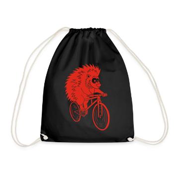 Roter Igel auf dem Fahrrad - Turnbeutel - Schwarz - Vorne