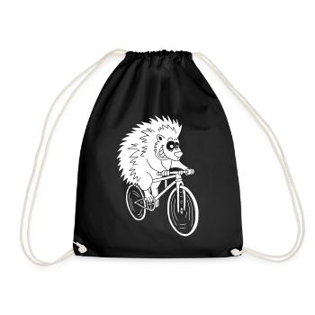 White hedgehog on a bike - Drawstring Bag - black - Front