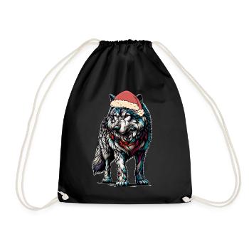 Nikolaus Weihnachtsmann Wolf Wölfe mystisch - Turnbeutel - Schwarz - Vorne