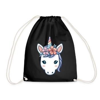 Einhornkopf mit Blumen, weiche Pastell-Fantasy-Kunst - Turnbeutel - Schwarz - Vorne