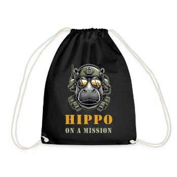 Hippopotamus in Mission - Military Design - Drawstring Bag - black - Front