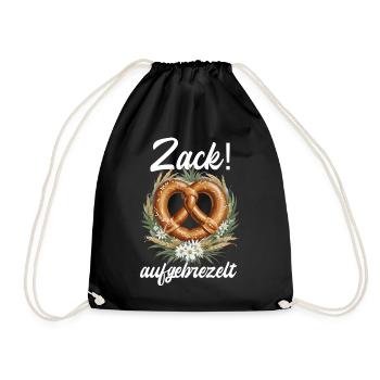 Traditionelle Brezel Zack aufgebrezelt Dirndl - Turnbeutel - Schwarz - Vorne
