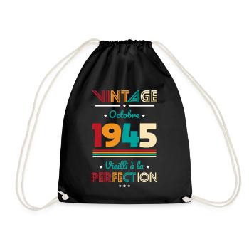80. Geburtstag - Jahrgang - Oktober 1945 - Turnbeutel - Schwarz - Vorne