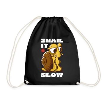 Snail It Slow Cartoon Snail Design - Drawstring Bag - black - Front