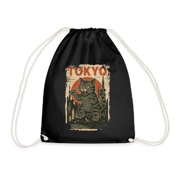 Vintage Japanese Cat Monster Art Japan Retro - Drawstring Bag - black - Front