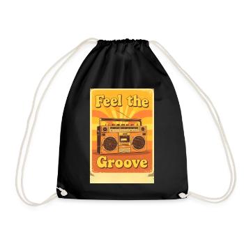 Vintage Boombox Illustration Radiating Warm Groovy - Drawstring Bag - black - Front