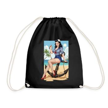 Beach sailor pinup - Drawstring Bag - black - Front