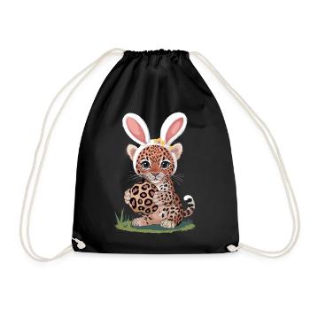 Un joli bébé léopard de Pâques avec des oreilles de lapin et - Sac de sport léger - noir - Devant
