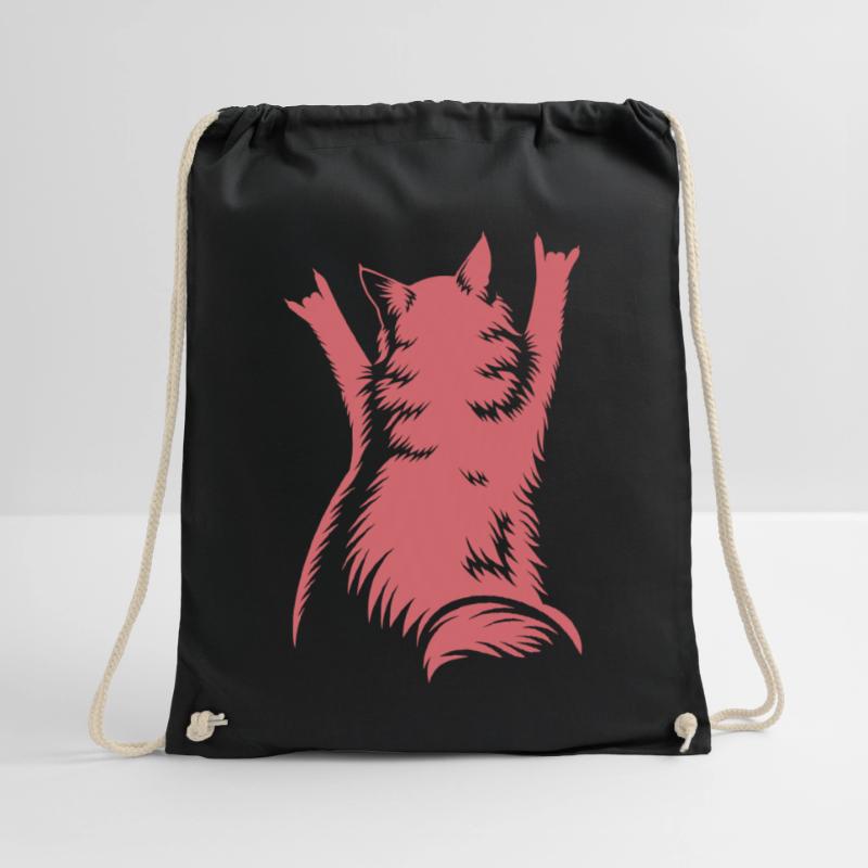 Rock Cat Back View – Devil Horns Drawstring Bag