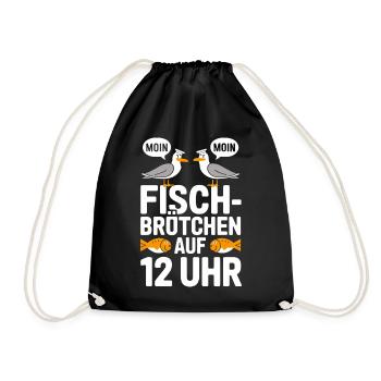  Moin Moin Fischbrötchen Auf 12 Uhr Lustiger Möwen - Turnbeutel - Schwarz - Vorne