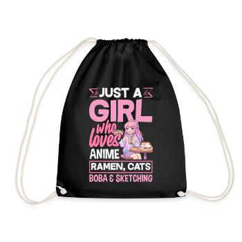 Anime Girl Ramen Cats Boba Drawing - Drawstring Bag - black - Front