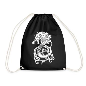 Viking Wolf Dragon (White) - Drawstring Bag - black - Front
