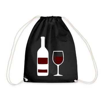 Weinflasche und Weinglas Wein Geschenk Genießer - Turnbeutel - Schwarz - Vorne