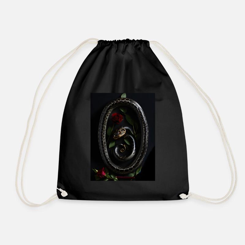 A black snake and a red rose - Drawstring Bag - black
