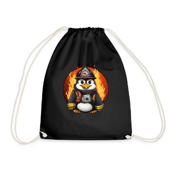 Feuerwehrfrau Pinguin - Turnbeutel - Schwarz - Vorne