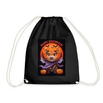 Halloween Capybara Ghost Gift Idea - Drawstring Bag - black - Front