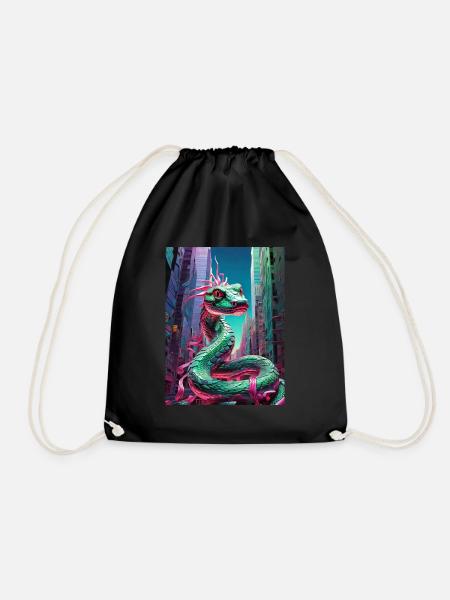 Snake over the city - Drawstring Bag - black