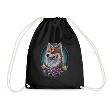Norwegian Elkhound with Tulips and Flowers - Drawstring Bag - black - Front