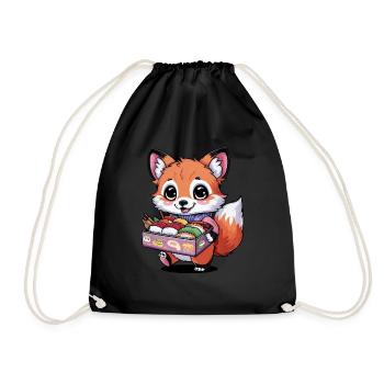 Kawaii Fox with Cherries Colorful Lunch Box - Drawstring Bag - black - Front
