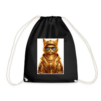 _Golden Pharaoh Cat - Luxury Urban Streetwear Styl - Drawstring Bag - black - Front