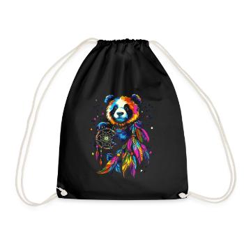 Panda with Dream Catcher - Drawstring Bag - black - Front