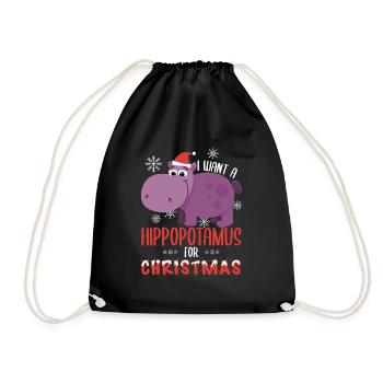 I Want Hippopotamus For Christmas Hippo Xmas Gift - Drawstring Bag - black - Front