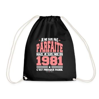 Anniversaire 41 ans - Pas parfaite née en 1981 - Sac de sport léger - noir - Devant