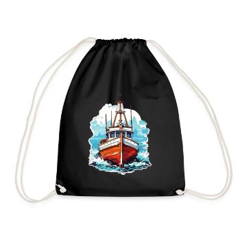 Vintage motorboat in blue and white - Drawstring Bag - black - Front