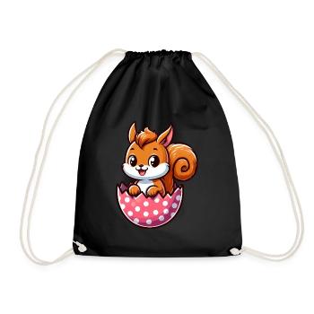 Cute Squirrel with Easter Egg Comic Design - Drawstring Bag - black - Front