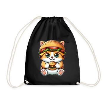 Chat fantaisiste avec hamburger chapeau Restauration rapide - Sac de sport léger - noir - Devant