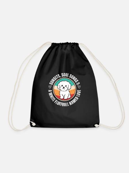 Sunsets, soul songs & white fluffball named love - Drawstring Bag - black