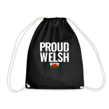 Proud Welsh Wales Walisische Flagge Waliser - Turnbeutel - Schwarz - Vorne
