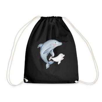cute dolphins with baby dolphin - Turnbeutel - Schwarz - Vorne