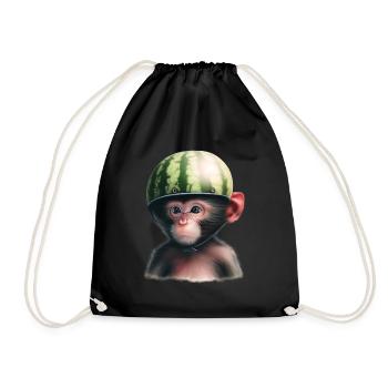 Monkey with watermelon - Drawstring Bag - black - Front