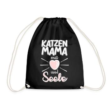 Katzen Mama mit Herz und Seele Katzensprüche - Turnbeutel - Schwarz - Vorne